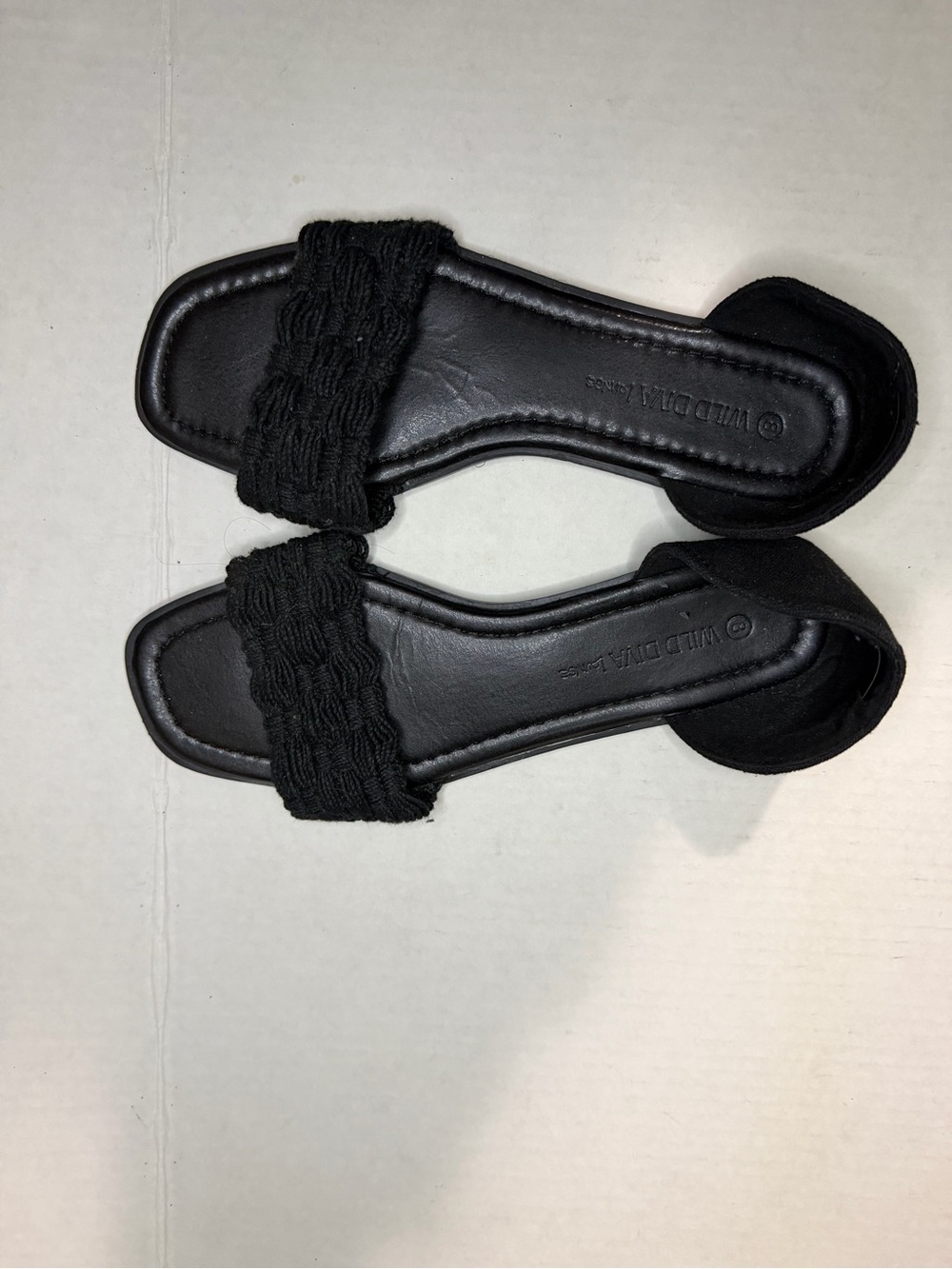 Wild Diva Black Braided Strap Slide Mules